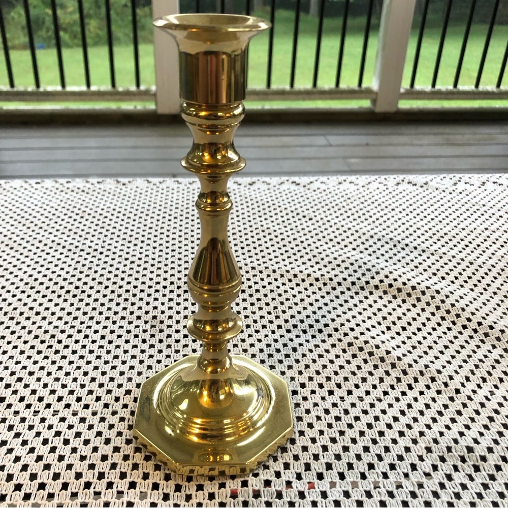 Vintage Taper Candlestick Holder Octagonal Base Brass BALDWIN FORGED IN AMERICA